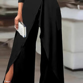 Women's Elegant One-Shoulder Jumpsuit With Long Sleeves & Pants Slit Pleated Waist Formal & Party For Spring&Summer - kinko